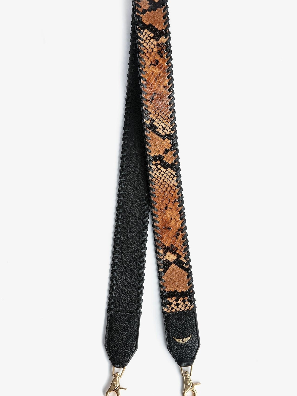 Zadig & Voltaire Snake Print Leather Bag Strap in Brown and Black